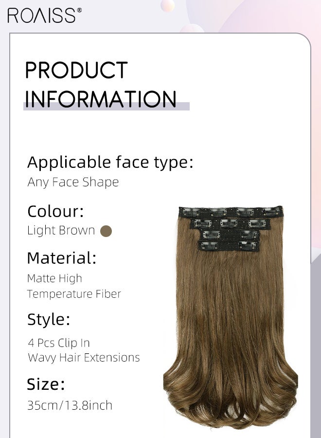 roaiss 4 Pcs Clip In Wavy Hair Extensions, Invisible Adjustable Synthetic Heat Resistant Hairpieces with 11 Clips for Women , Increase Hair Volume Light Brown , 35cm (14 inches) - Image 2